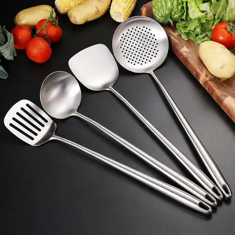 Stainless Steel Cooking Utensils Set Kitchen Spatula Slotted Spoon Soup Spoon Heat Resistant Modern Kitchen Cookware