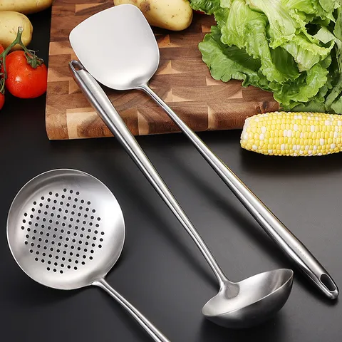 Stainless Steel Cooking Utensils Set Kitchen Spatula Slotted Spoon Soup Spoon Heat Resistant Modern Kitchen Cookware