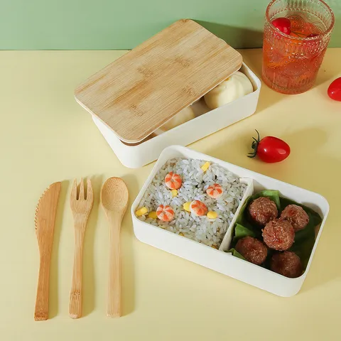 Double Layer Bento Box With Bamboo Wood Lid Portable Lunch Box Compartment Meal Prep Container For Office School Picnic