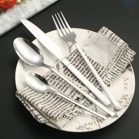 Stainless Steel Tableware Set Luxury Minimalist Flatware Set Knife Fork Spoon Dessert Spoon Kitchen Dining Silverware Set