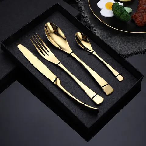 Stainless Steel Cutlery Set Luxury Flatware Set Mirror Polished Dinner Knife Fork Spoon Kitchen Tableware Gift Box