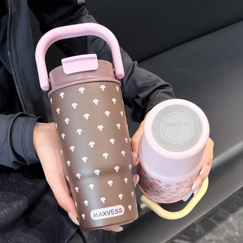 Ins Style Stainless Steel Vacuum Insulated Tumbler With Handle Portable Leopard Print Car Coffee Mug Leakproof Travel Cup For Women Men