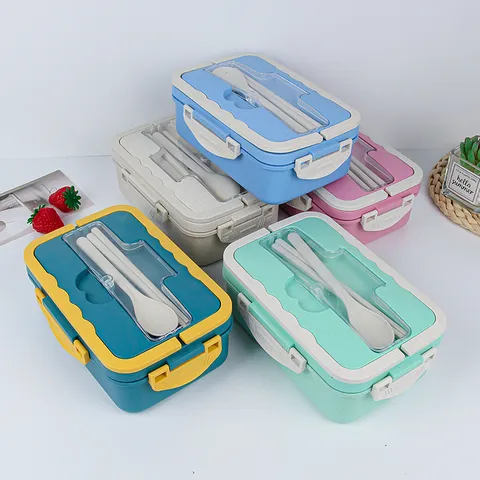 Wheat Straw Bento Box Microwave Safe Compartment Lunch Box Portable Food Storage Container Student Office Meal Prep Box