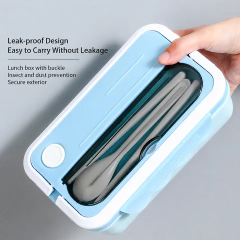 Boîte à Repas en Plastique Portable Boîte Bento Divisée pour Étudiant Conteneur de Repas Rectangulaire Avec Couverts pour Bureau École