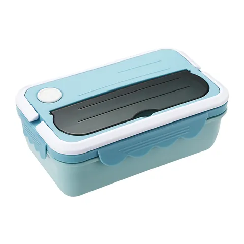 Portable Plastic Lunch Box Student Divided Bento Box Rectangular Meal Container With Tableware For Office Work School