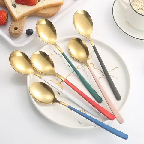 304 Stainless Steel Korean Style Spoon Long Handle Dinner Soup Spoon Restaurant Kitchen Tableware Mixing Spoon