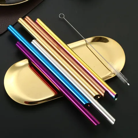Pajitas Inclinadas de Acero Inoxidable 304 Chapadas en Titanio Coloridas Pajita de Metal Reutilizable para Café Leche Té