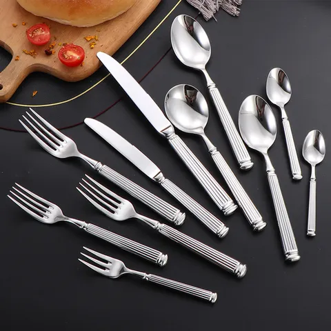 304 Edelstahl Westliches Besteck Römischer Säulengriff Messer Gabel Löffel Luxus Tafelservice Hotel Steak Bestekset