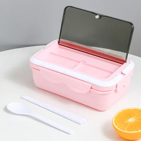 Portable Wheat Straw Lunch Box Compartment Bento Box With Tableware Leakproof Food Storage Container For School Office Adults