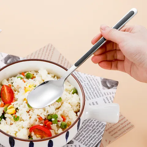 304 Stainless Steel Long Handled Soup Spoon Painted Floral Pattern Cute Dinner Spoon Kitchen Tableware Dining Tool