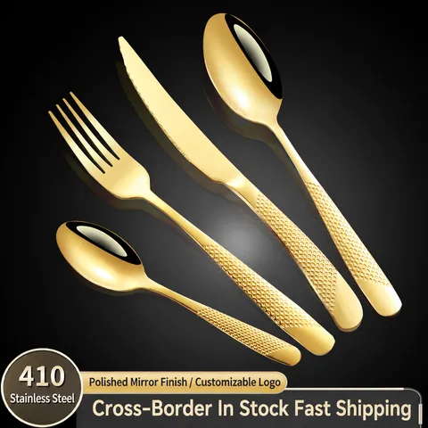 Stainless Steel Cutlery Knife Fork Spoon Set Diamond Textured Handle Western Steak Tableware Kitchen Dining Utensils