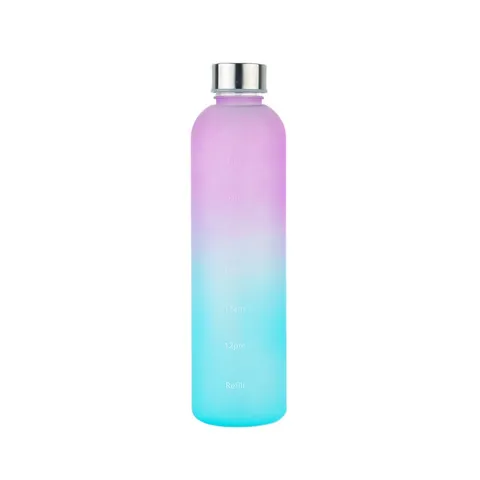 Botella de Agua de Plástico Degradado de Gran Capacidad Con Marcador de Tiempo Y Diseño Portátil Taza de Fitness Duradera Para Uso Diario