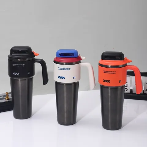 Große Kapazität Edelstahl Isolierter Becher Mit Griff Und Strohhalm Tragbare Auto Vakuum Reise Wasserflasche