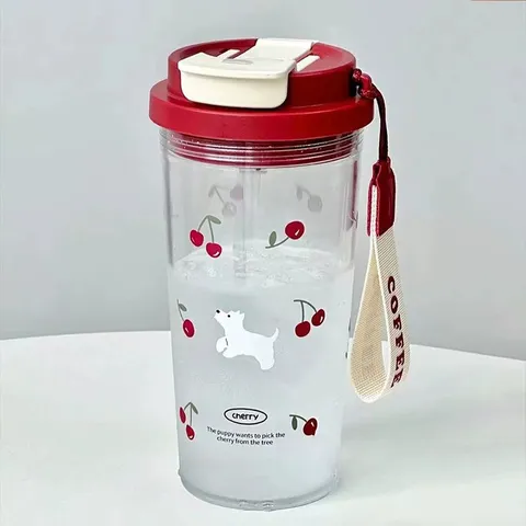 Süßer Plastik Strohhalm Becher Tragbare Große Kapazität Wasserflasche Mit Cartoon Druck Für Studenten Tägliches Outdoor