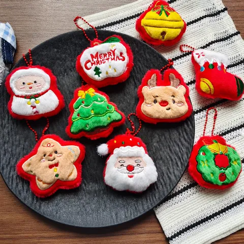 Originele Kerst Pluche Bedeltje Rendier Kerstman Sneeuwpop Geborduurd Hangend Ornament Feestelijke Sfeer Decoratie Voor Tas Huis