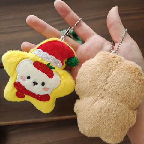 Original Christmas Plush Cartoon Doll Pendant Elk Santa Claus Star Tree Embroidered Bag Charm Festival Hanging Ornament Gift