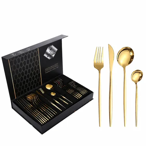 Stainless Steel Cutlery Set Portuguese Style Knife Fork Spoon Tableware Gift Box Luxury Kitchen Dining Silverware