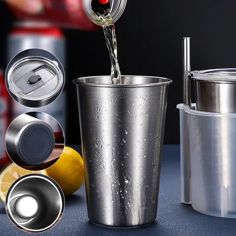 Boccale di Birra in Acciaio Inossidabile 304 Campeggio all'Aperto Tumbler Portatile Isolato Sottovuoto Tazza in Metallo