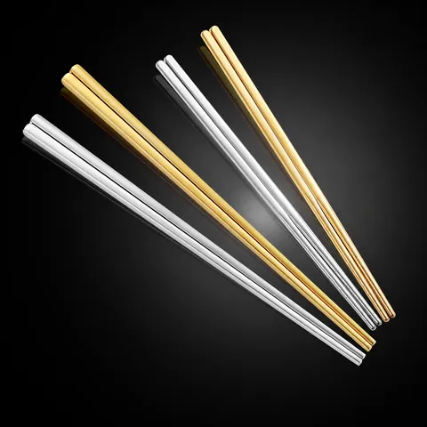Stainless Steel Chopsticks Korean Style Round Metal Chopsticks Hotel Supplies Anti Slip Reusable Dinnerware Kitchen Tableware