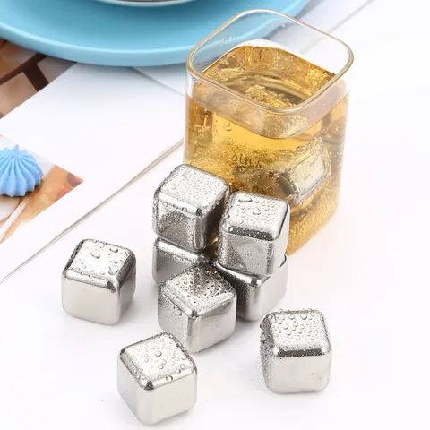 Conjunto de Cubos de Hielo de Acero Inoxidable Piedras de Whiskey de Metal Reutilizables Cubos de Enfriamiento Con Pinza y Caja