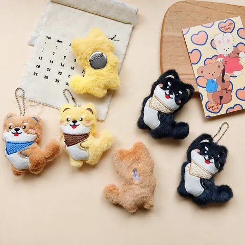 Lindo Shiba Inu Perro Dibujos Animados Peluche Colgante Animal Cachorro Peluche Broche Para Bolso Llavero Decoración Mujeres Niños Regalo