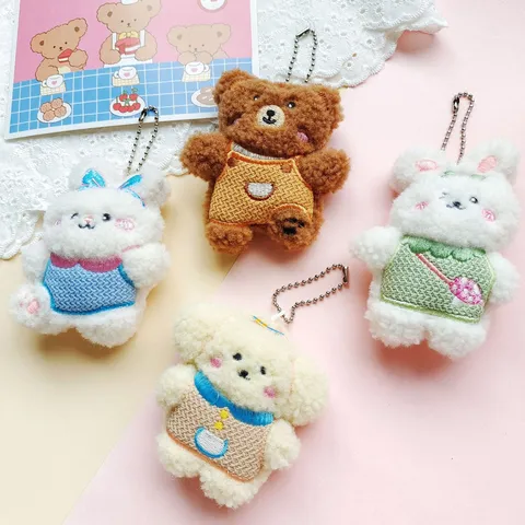 Simpatica Bambola Animale in Peluche Ciondolo Coniglio Orso Cane Morbido Peluche Con Vestiti in Maglia Per Decorazione Borsa Accessori Spilla