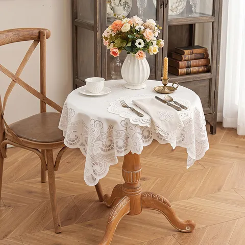 Vintage Lace Hollow Tablecloth Square Floral Dustproof Decorative Polyester Lace Cover For Dining Table Home Decor