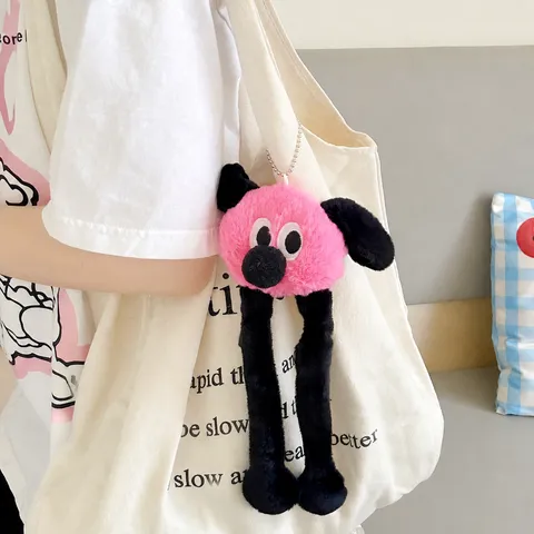 Creative Cartoon Pull-Leg Plush Doll Bag Keychain Dopamine Big Nose Dog Embroidered Soft Toy For Cute DIY Bag Decoration