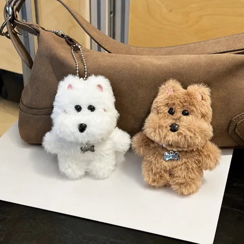 Süßer Plüsch West Highland Hund Taschenanhänger Künstliche Perle Halskette Miniatur Welpe Schlüsselanhänger Anhänger Für Unisex