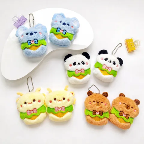 Cute Cartoon Capybara Panda Koala Bee Plush Keychain With Apron Stuffed Animal Toy Bag Pendant Brooch Fashion Ornament For Women Kids