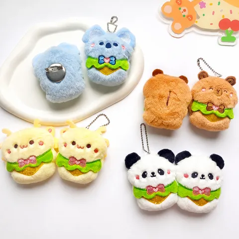 Cute Cartoon Capybara Panda Koala Bee Plush Keychain With Apron Stuffed Animal Toy Bag Pendant Brooch Fashion Ornament For Women Kids