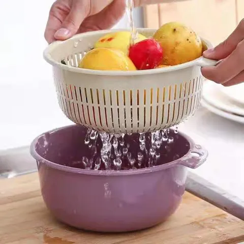 Kunststof Dubbellaags Afdruipmand Keuken Fruit Groente Wasbak Huishouden Keuken Opberg Zeef