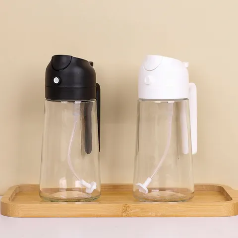 Household Kitchen Glass Oil Spray Bottle Two-In-One Oil Dispenser And Pourer For Cooking Salad BBQ Press Type Cruet