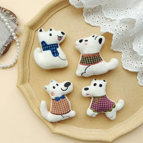 Kawaii Cartoon Forest Dog Plush Keychain Cute Animal Bag Pendant Plaid Puppy Stuffed Toy Brooch Jewelry Accessory Gift For Student