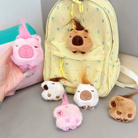 Simpatico Portachiavi in Peluche a Forma di Capibara con Squittio Acconciatura Stravagante Ciondolo Animale Peluche per Borsa