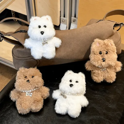 Süßer Plüsch West Highland Hund Taschenanhänger Künstliche Perle Halskette Miniatur Welpe Schlüsselanhänger Anhänger Für Unisex