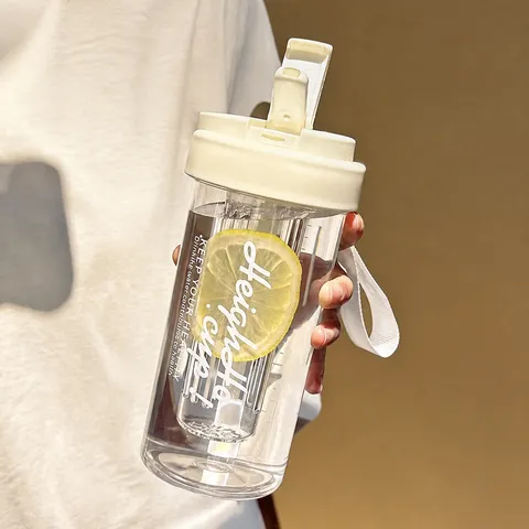 Tragbare Transparente Kunststoff Wasserflasche Mit Strohhalm Und Teesieb Tragbarer Student Reise Trinkbecher