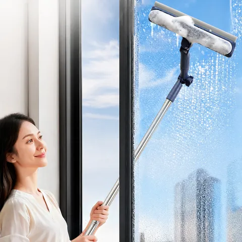 Dubbelzijdige Glazenwisser Huishouden Hoogbouw Ramenwisser Gereedschap Met Lange Handgreep Telescopische Stang