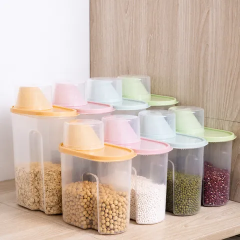 Kunststof Muesli Opbergcontainer Keuken Transparante Rijstemmer Afgesloten Voedseldispenser Pot Huishoudelijke Graan Opbergorganizer