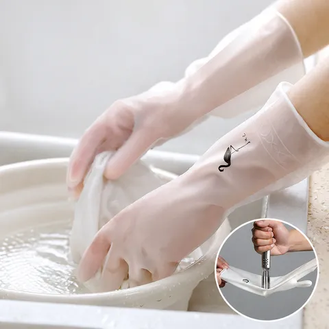 Huishoudelijke PVC Reinigingshandschoenen Waterdicht Lange Mouw Afwasters Met Schattige Hertenprint Effen Ontwerp Voor Keuken Huis