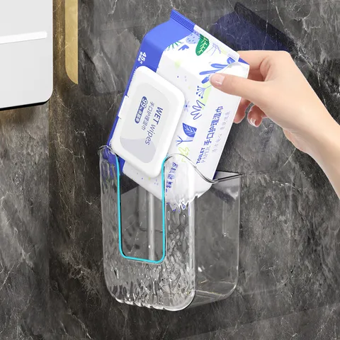 Wandmontage Doorzichtige Plastic Tissuebox Vochtige Doekjes Opslaghouder Zonder Boren Badkamer Keuken Gezichtstissue Organizer