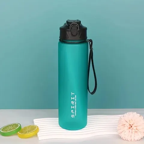 Botella de Agua de Plástico Portátil Bebida Deportiva Esmerilada con Pajita y Correa de Transporte A Prueba de Fugas Jarra de Agua
