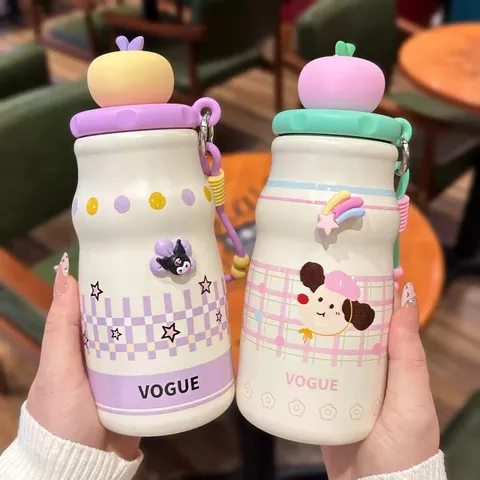 Leuke Cartoon Roestvrij Staal Vacuum Thermosbeker Draagbare Grote Capaciteit Waterfles Met Leuke Hanger En Thee-infuser