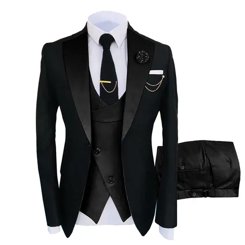 Herren Business Slim Fit Dreiteiliger Anzug Revers Blazer Weste Und Hose Hochzeit Formeller Anzug Set