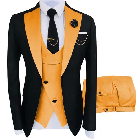 Ensemble de Costumes d'Affaires Trois Pièces Slim Fit pour Hommes Mariage Formel Marié Smoking Blazer Gilet et Pantalon