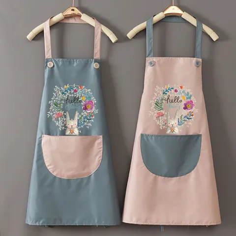 Waterdichte Keukenschort Met Koraalvleece Handdoek Cartoon Guirlande Konijn Kookschort Voor Vrouwen Mannen Thuis Keuken