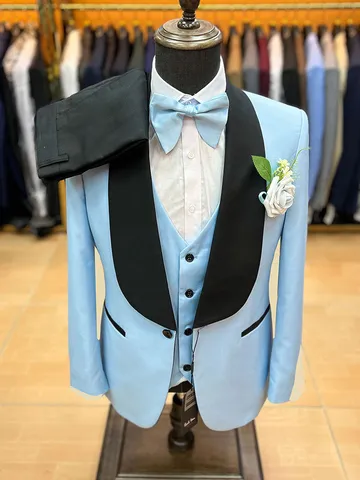 Men's Slim Fit Three-Piece Suit Set Single Button Shawl Lapel Business Wedding Suit Jacket Vest And Trousers