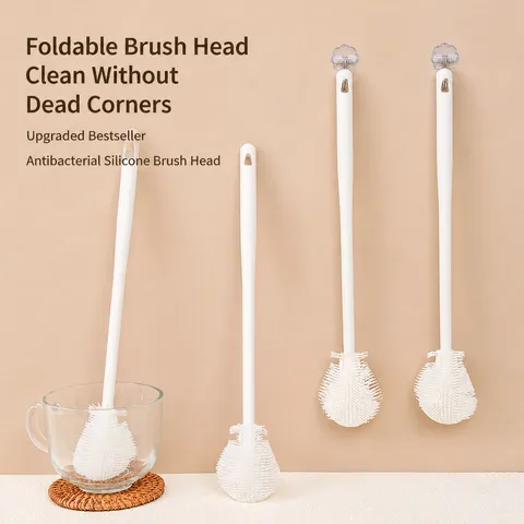 Long Handle Silicone Bottle Brush Foldable Cup Cleaning Brush Household Kitchen Tool For Baby Bottles