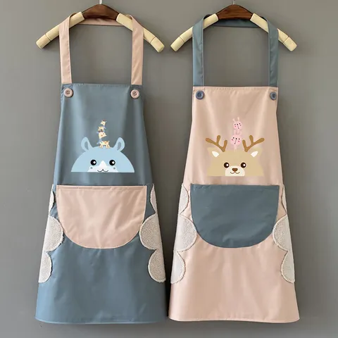 Waterdicht Keukenschort Met Handdoek Polyester Schattig Hert Cartoon Patroon Kookschort Voor Thuis