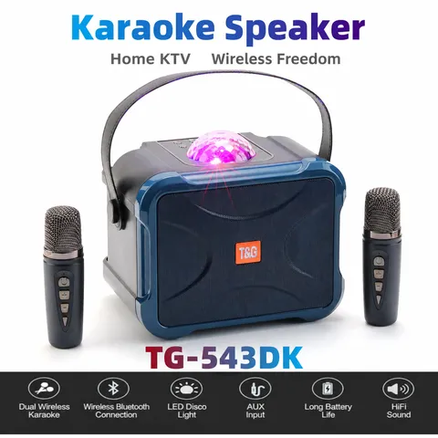Portable Wireless Bluetooth Speaker With Dual Microphones Colorful LED Lights HiFi Sound Home Karaoke Entertainment System